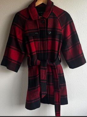 Red & Black Plaid Wool Coat